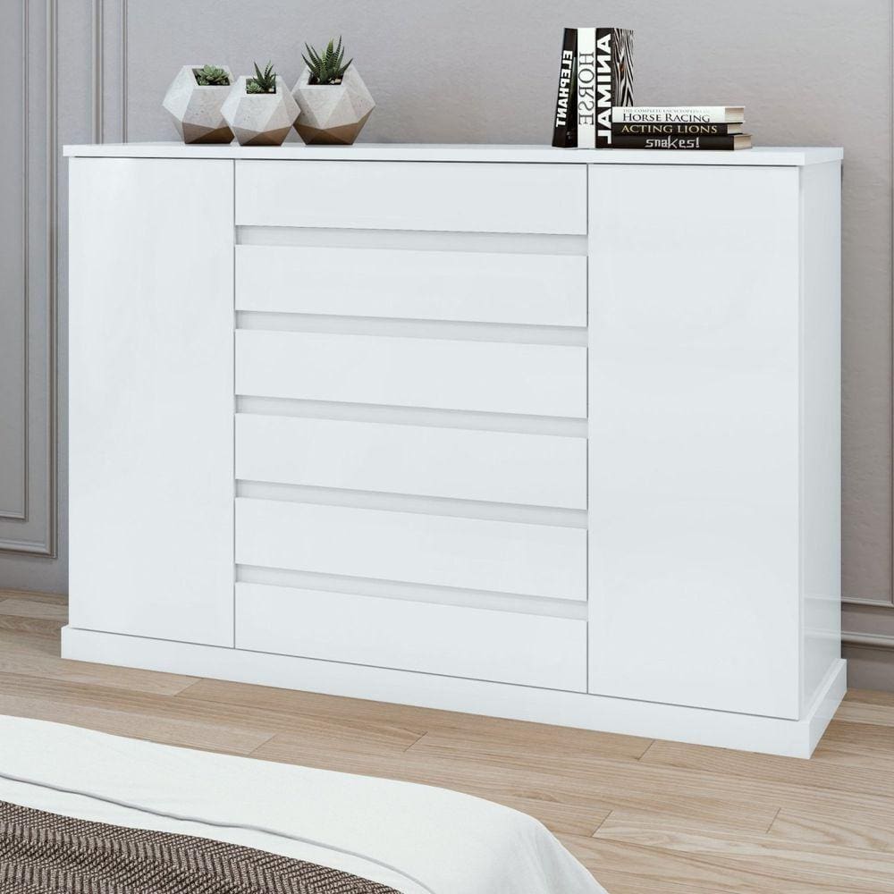 Cômoda 2 Portas 7 Gavetas 3 Prateleiras Vedra Branco
