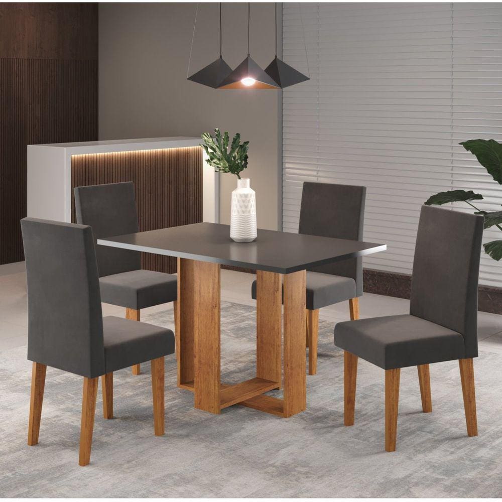 Conjunto de Jantar Mesa Retangular Romantic com 4 Cadeiras Venus Mel/Cinza Brilho/Grafite