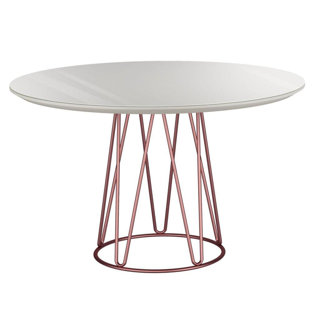 Mesa de Jantar 110cm Tampo MDF Laqueado/Vidro Dubai Mais Decor Cobre/Off White
