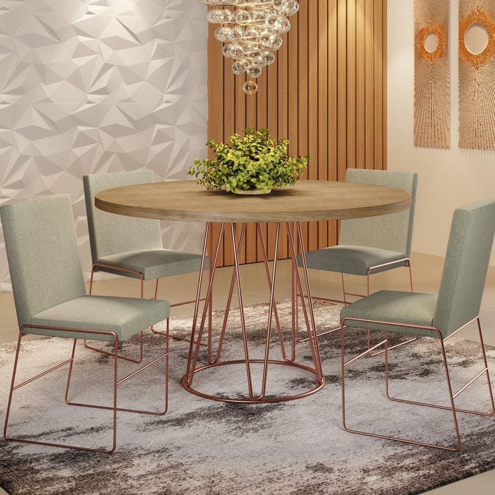 Conjunto Sala de Jantar Mesa MDF/BP e 4 Cadeiras Dubai Mais Decor Linho Bege Areia/Cobre/Siena