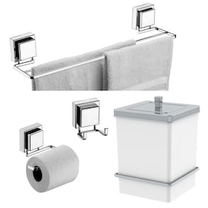 Kit Porta Papel Higiênico Toalheiro 45cm Gancho Lixeira 6,5L Com Suporte Ventosa Branco Cromado - Future