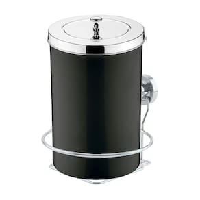 Kit Lixeira 8 Litros Com Suporte De Ventosa Para Banheiro Cozinha Preto Cromado - Future