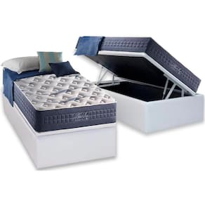 Cama Box Baú Solteiro: Colchão Molas Ensacadas Anjos MasterPocket Blue Sea + Base CRC Courano Branco(88x188)