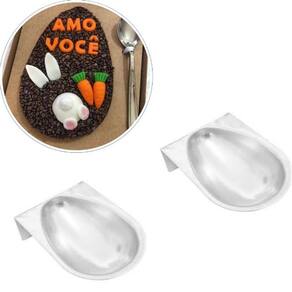Kit Forma Bolovo Ovo De Páscoa Pequeno 250G Com 2 Peças Aluminio - Para Chocolate Ou Massa De Bolo