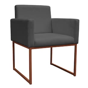 Poltrona Decorativa Base De Ferro Bronze Veludo Cinza - Montanaris Decor