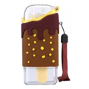 Garrafa Picolé Infantil Acrílico Escolar 300ml Tampa Canudo