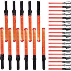 Bastao Sinalizador Grande Fluorescente Kit 30 Uni Luz Led Transito Manobra Engarrafamento Baliza