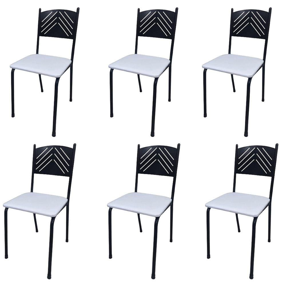 Kit 6 Cadeira Preta para Cozinha Jantar Metal Tubular Almofadada Assento Branco