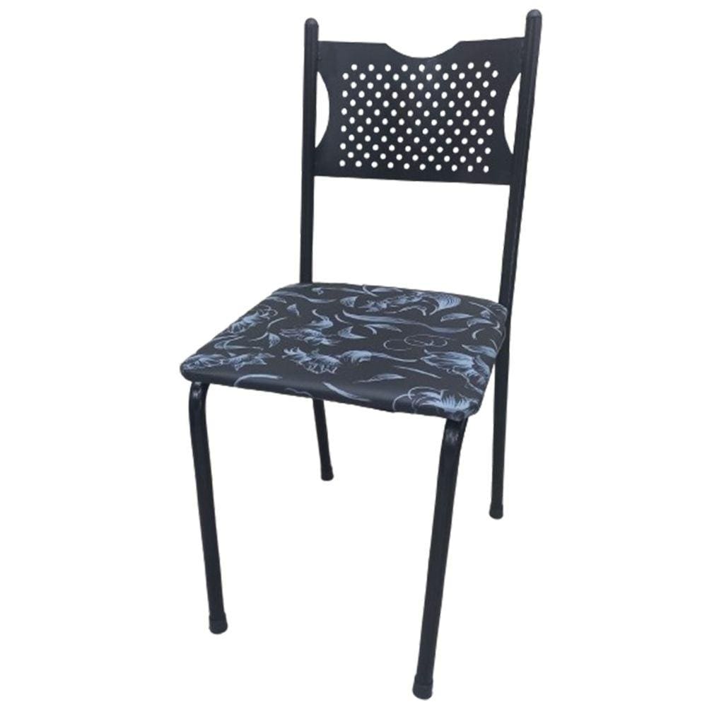 Cadeira para Cozinha MC Tubular Almofadada Estrutura Preto com Assento Floral