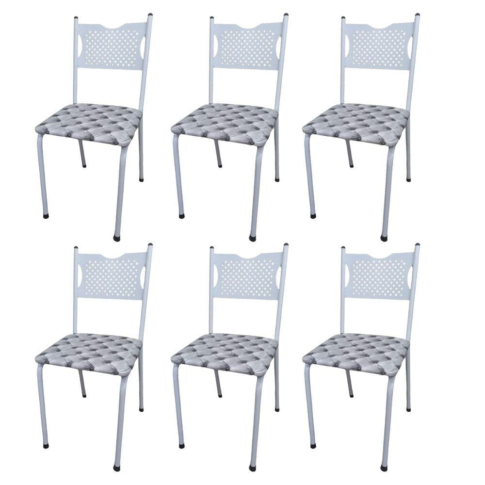Kit 6 Cadeira para Cozinha MC Tubular Almofadada Estrutura Branca com Assento Captone