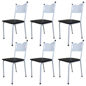 Kit 6 Cadeira para Cozinha MC Tubular Almofadada Estrutura Branca com Assento Preto