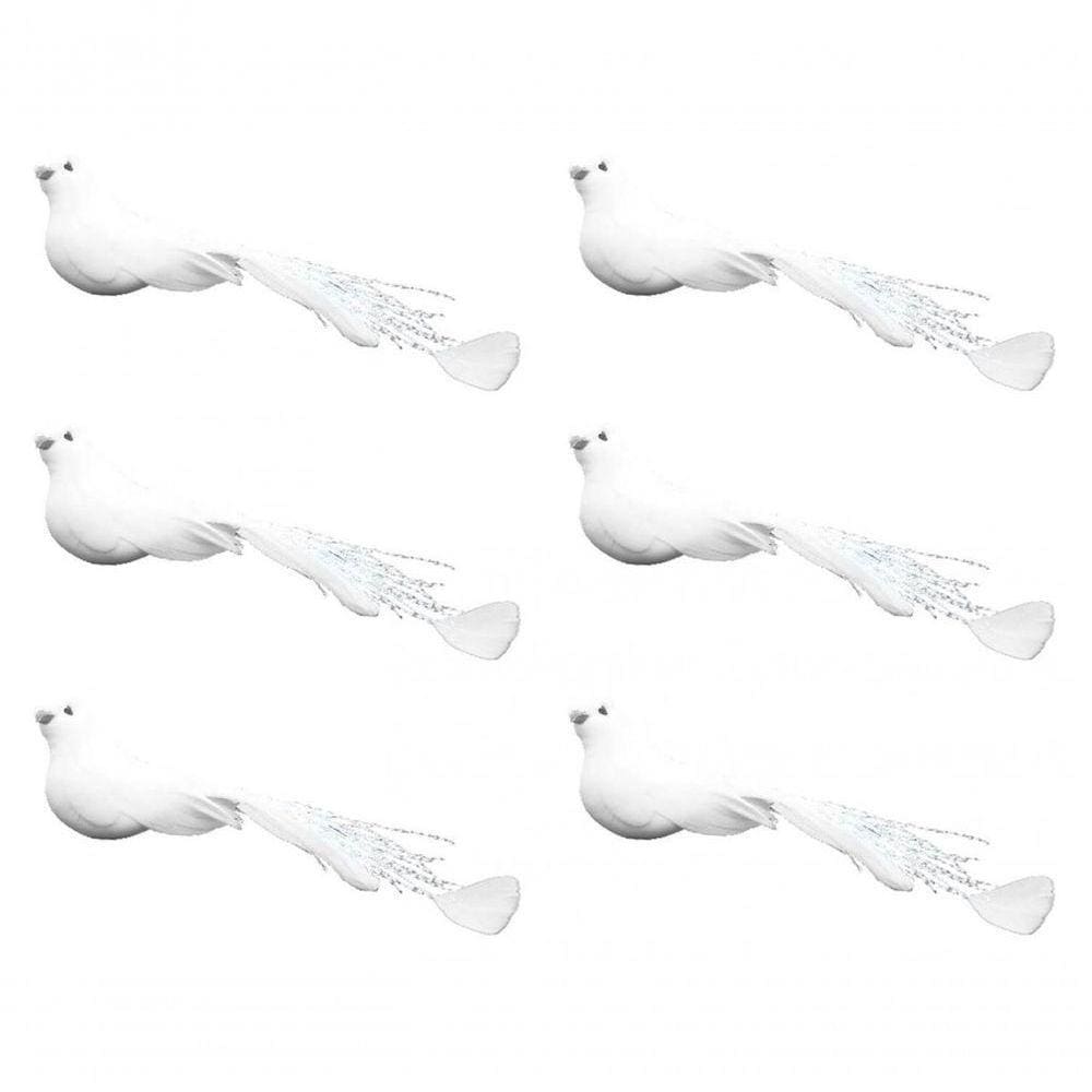 Kit Pomba Branca Plumas 12cm 6 Unidades Enfeite Natal