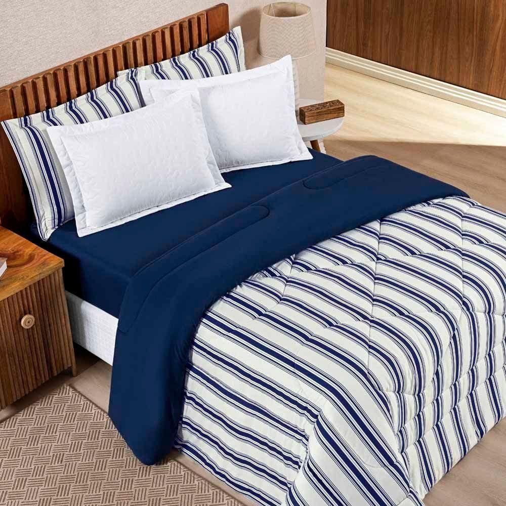 Edredom Mimis Casal Queen Tecido Malha Dupla Face 100% Algodão Extra Macio - Marinho