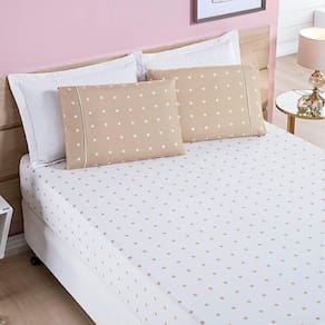 Jogo De Cama Lençol Celine Casal Queen 03 Peças Micropercal 200 Fios Bolinhas - Cáqui