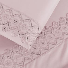 Jogo Cama Solteiro Cherry Bordado Inglês 3 Pçs Rosa