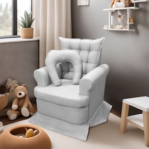 Poltrona da Mamãe com Balanço para Quarto de Bebê Linho Cinza SOFA STORE