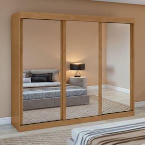 Guarda-Roupa 3 Portas 3 Gavetas Saion Plus Super Glass Amêndoa Clean/Off White/Amêndoa Clean