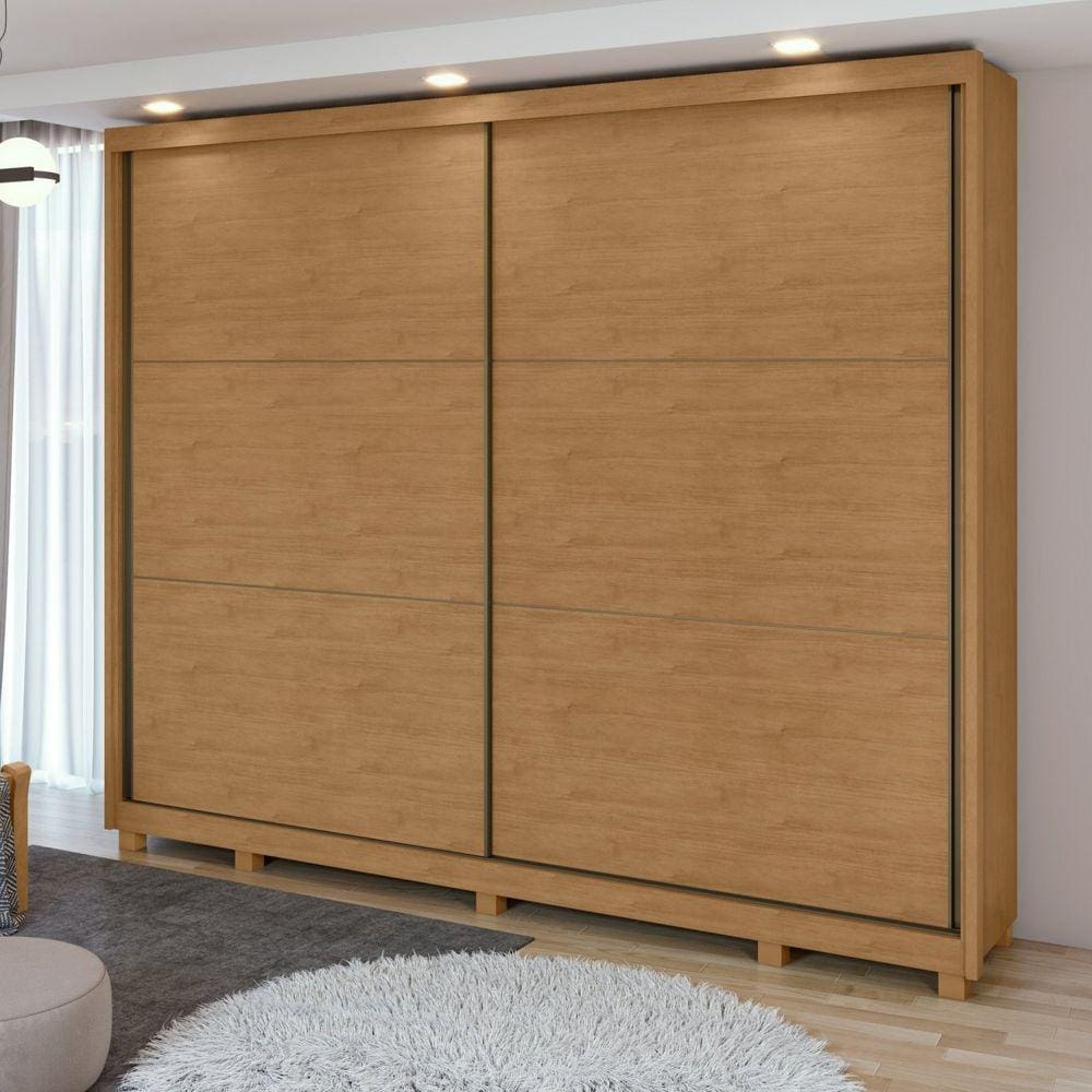 Guarda-Roupa Casal 2 Portas 6 Gavetas 100% MDF Toronto com Pés Amêndoa Clean/Off White/Amêndoa Clean