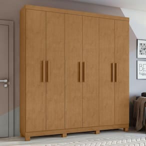 Guarda-Roupa Casal 6 Portas 3 Gavetas Jazz e Pés Amêndoa Clean