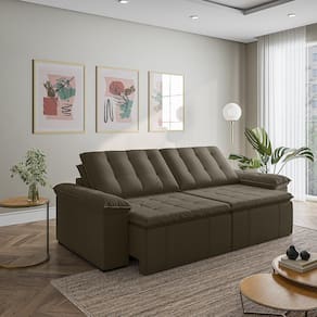 Sofá Cama Retrátil e Reclinável 4 Lugares 280cm em Veludo com Molas Palmeira Cabecasa Madeiramadeira Grafite