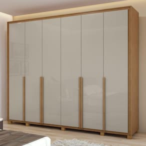 Guarda-Roupa 6 Portas 6 Gavetas 100% MDF Imperatore com Pés Amêndoa Clean/Off White
