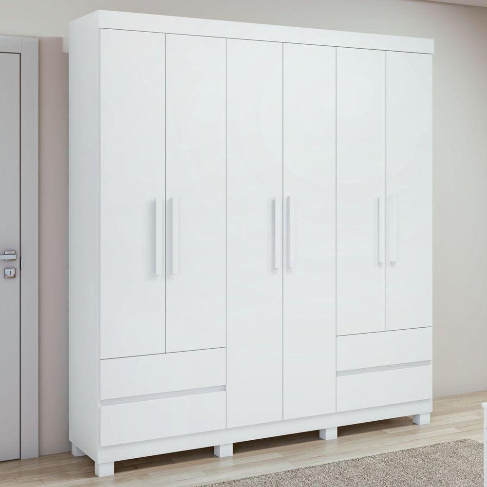 Guarda-Roupa 6 Portas 4 Gavetas Zeus com Pés Branco