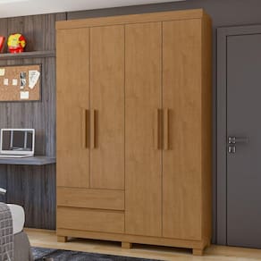 Guarda-Roupa 4 Portas 2 Gavetas Zeus com Pés Amêndoa Clean
