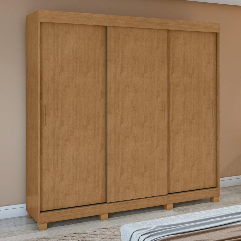 Guarda-Roupa 3 Portas 3 Gavetas Saion Plus com Pés Amêndoa Clean/Off White/Amêndoa Clean