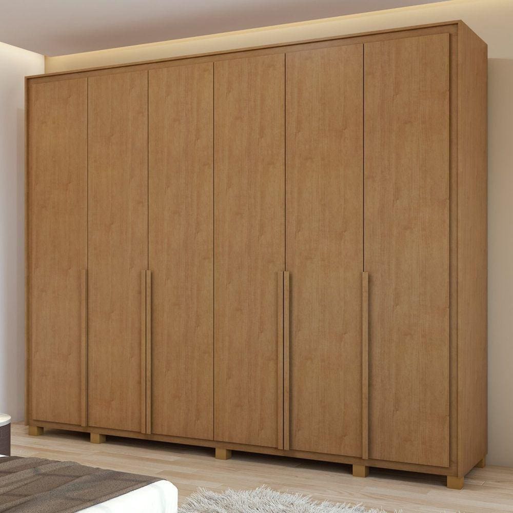 Guarda-roupa 6 Portas 6 Gavetas 100% Mdf Imperatore com Pés Amêndoa Clean