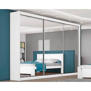Guarda Roupa Casal 3 Portas de Correr e 6 Gavetas c/3 Espelhos Toronto Branco - Europa