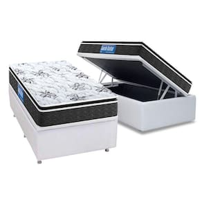 Cama Box Baú Solteiro: Colchão Anatômico Probel D40 Guarda Costas Premium Hiper Firme Pillow Top + Base CRC Courano White(88x188)
