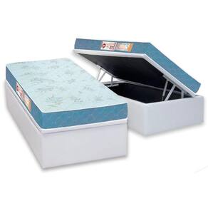 Cama Box Baú Solteiro: Colchão Espuma Castor D45 Sleep Max + Base CRC Courano White(88x188)