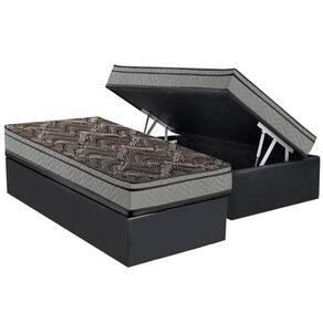 Cama Box Baú Solteiro: Colchão Anatômico Paropas D28 / EP Confort Firme+ Base CRC Suede Cinza(88x188)
