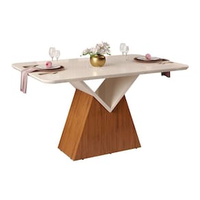 Mesa de Sala Jantar Argo c/Tampo Madeirado Vidro Curvo 136x90cm Freijó/Off White - DJ Móveis