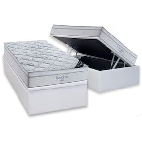 Cama Box Baú Solteiro: Colchão Molas Ensacadas Ortobom SuperPocket Freedom Visco + Base CRC Courano White(88x188)