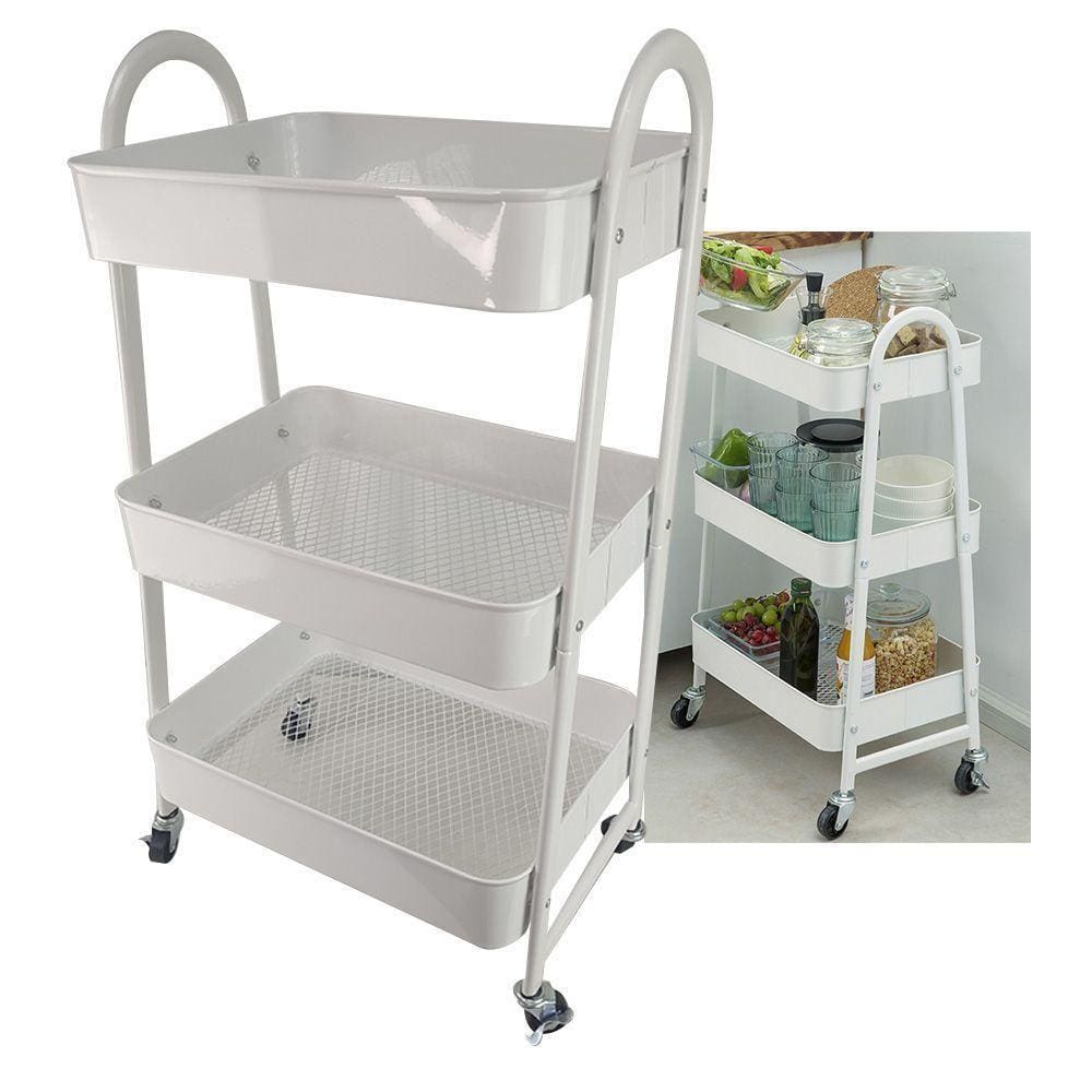 Carrinho Organizador 3 Andares Multiuso Rodinhas Porta Volumes Rack Prateleira