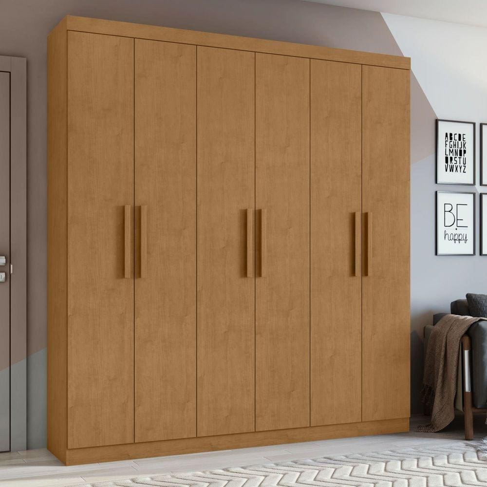 Guarda-Roupa Casal 6 Portas 3 Gavetas Jazz Amêndoa Clean