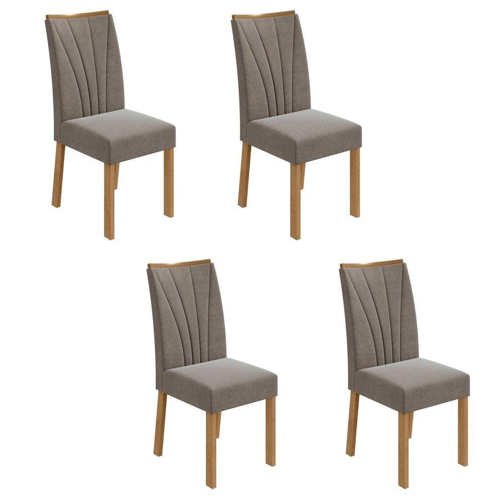 Conjunto 4 Cadeiras Estofadas Apogeu Móveis Lopas Amêndoa Clean/Suede Animale Bege