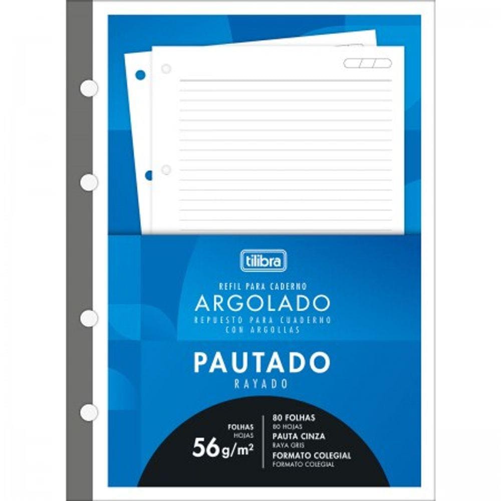Refil Tiliflex Pautado para Caderno Argolado Colegial 80 Folhas Tilibra 2838