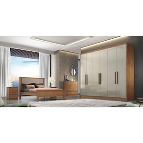 Guarda Roupa Casal 100% MDF 6 Portas 8 Gavetas - Linea-Cumaru/Fendi - Móveis Novo Horizonte