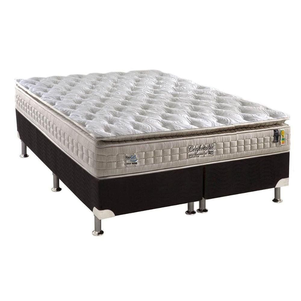 Cama Box Queen: Colchão Molas Ensacadas Anjos MasterPocket Confortable + Base CRC Suede Black(158x198)