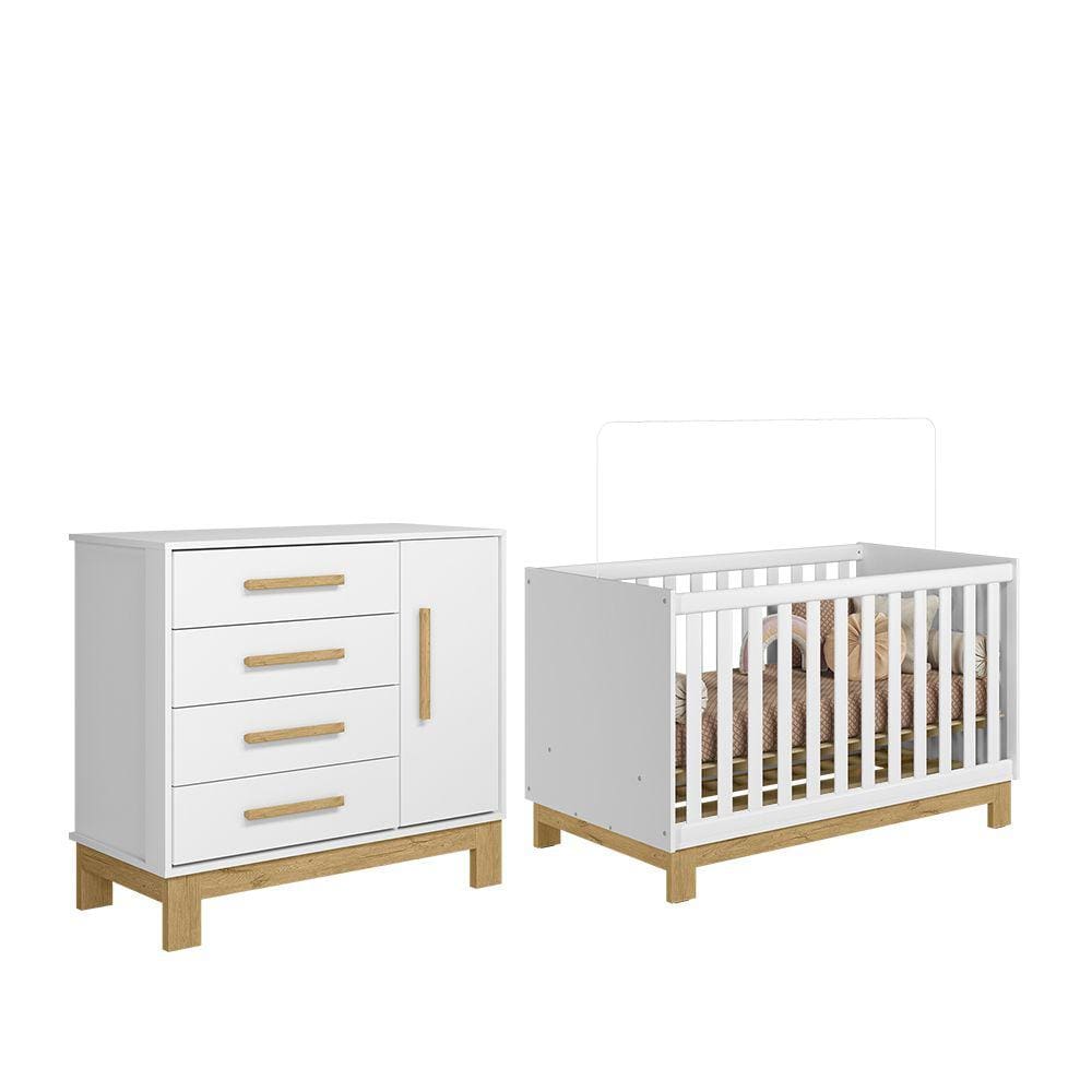 Kit Berço Mini Cama com Cômoda Sapateira 1 Porta 4 Gavetas Encantado Q01 Branco Clique Chique