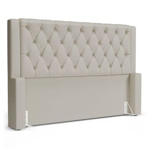 Cabeceira Cama Box Queen Size Atena 180cm Capitonê com Frame Sintético Bege - Desk Design