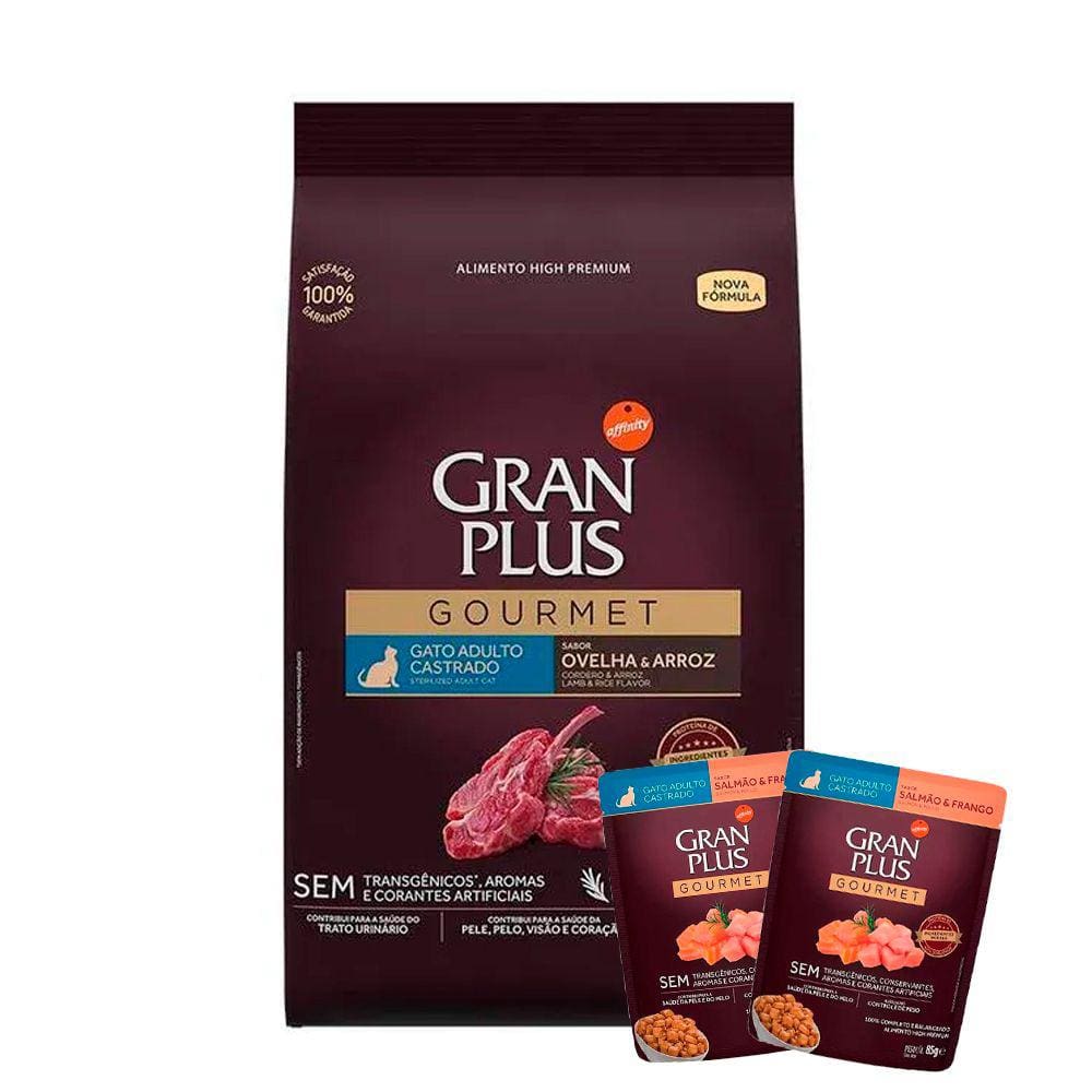 Ração Gran Plus Gourmet Gatos Castrados Ovelha e Arroz - 10,1Kg + Surpresa