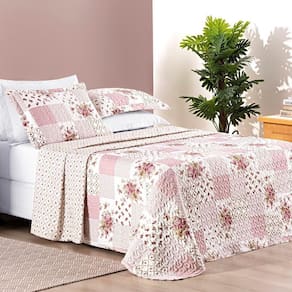 Colcha Estampada Dupla Face Bouti King 03 Peças - Rosa Matura
