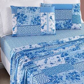 Jogo De Cama Lençol Bouti Estampado Queen 04 Peças - Azul Sereno