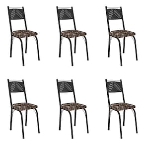 Kit 6 Cadeiras De Cozinha Virginia Estampado Mosaico Palha Pés De Ferro Preto - Pallazio