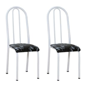 Kit 2 Cadeiras De Cozinha Flórida Estampado Preto Florido Pés De Ferro Branco - Pallazio