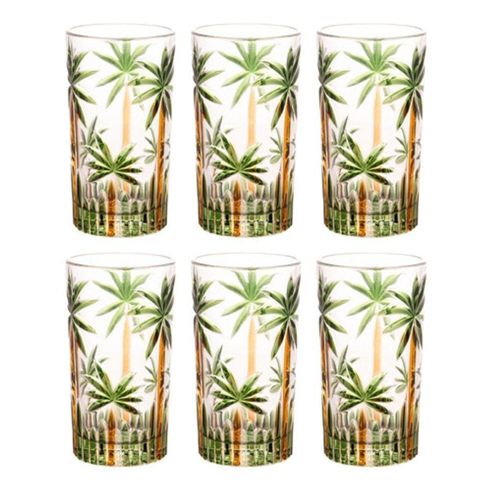 Conjunto 6 Copos Altos Cristal Palm Tree 360ml Wolff