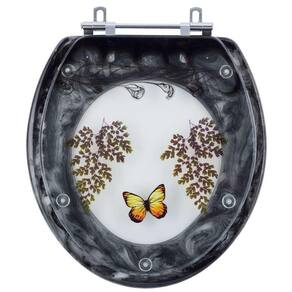 Assento Sanitario Poliester Decorado Borboleta Preto para vaso Convencional Oval 6lpf